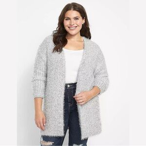 Lane Bryant Open Front Metallic Eyelash Cardigan - Silver - 22/24